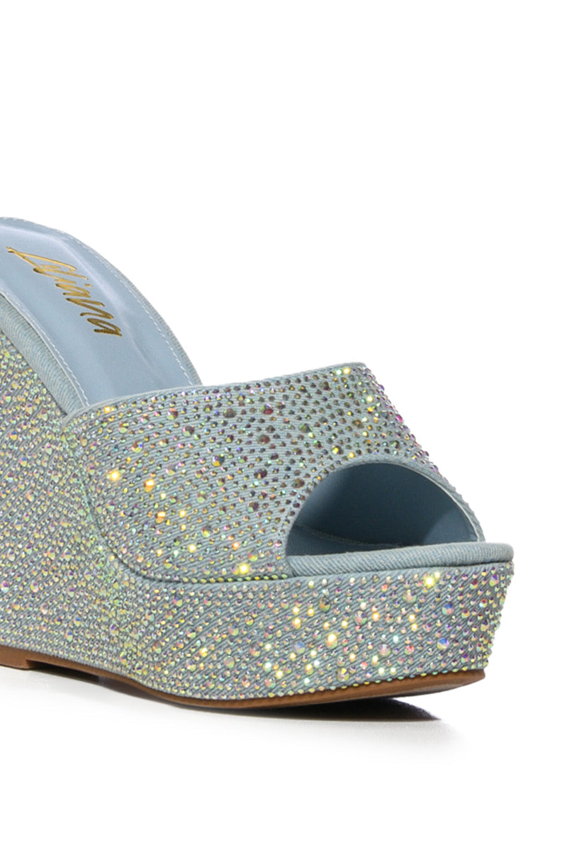 RHONA EMBELLISHED WEDGE IN DENIM