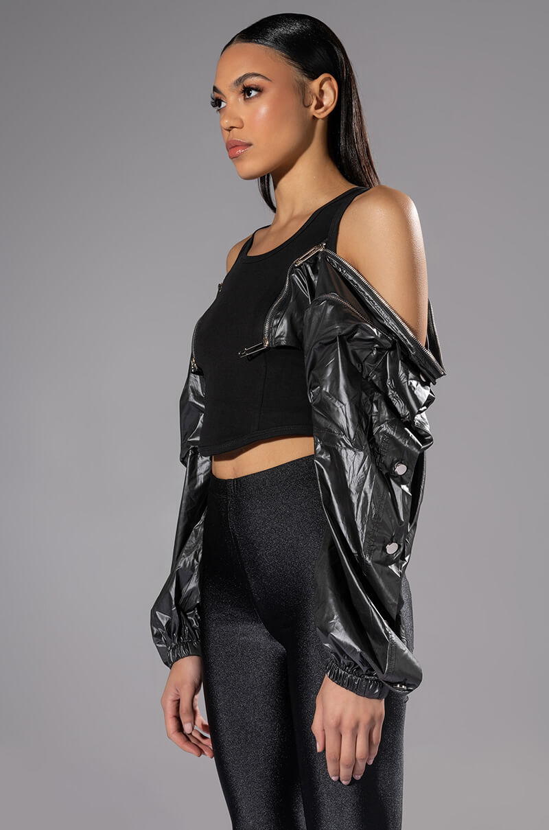 RIDE FOR YOU PU SLEEVE ZIPPER DETAIL TOP