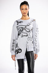 VERY LIKELY OVERSIZED GRAPHIC LACE UP SWEATSHIRT