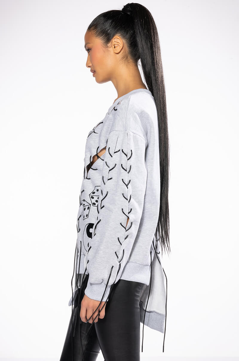 VERY LIKELY OVERSIZED GRAPHIC LACE UP SWEATSHIRT