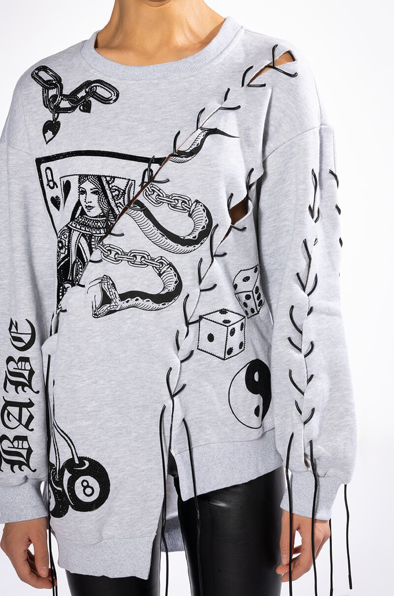 VERY LIKELY OVERSIZED GRAPHIC LACE UP SWEATSHIRT