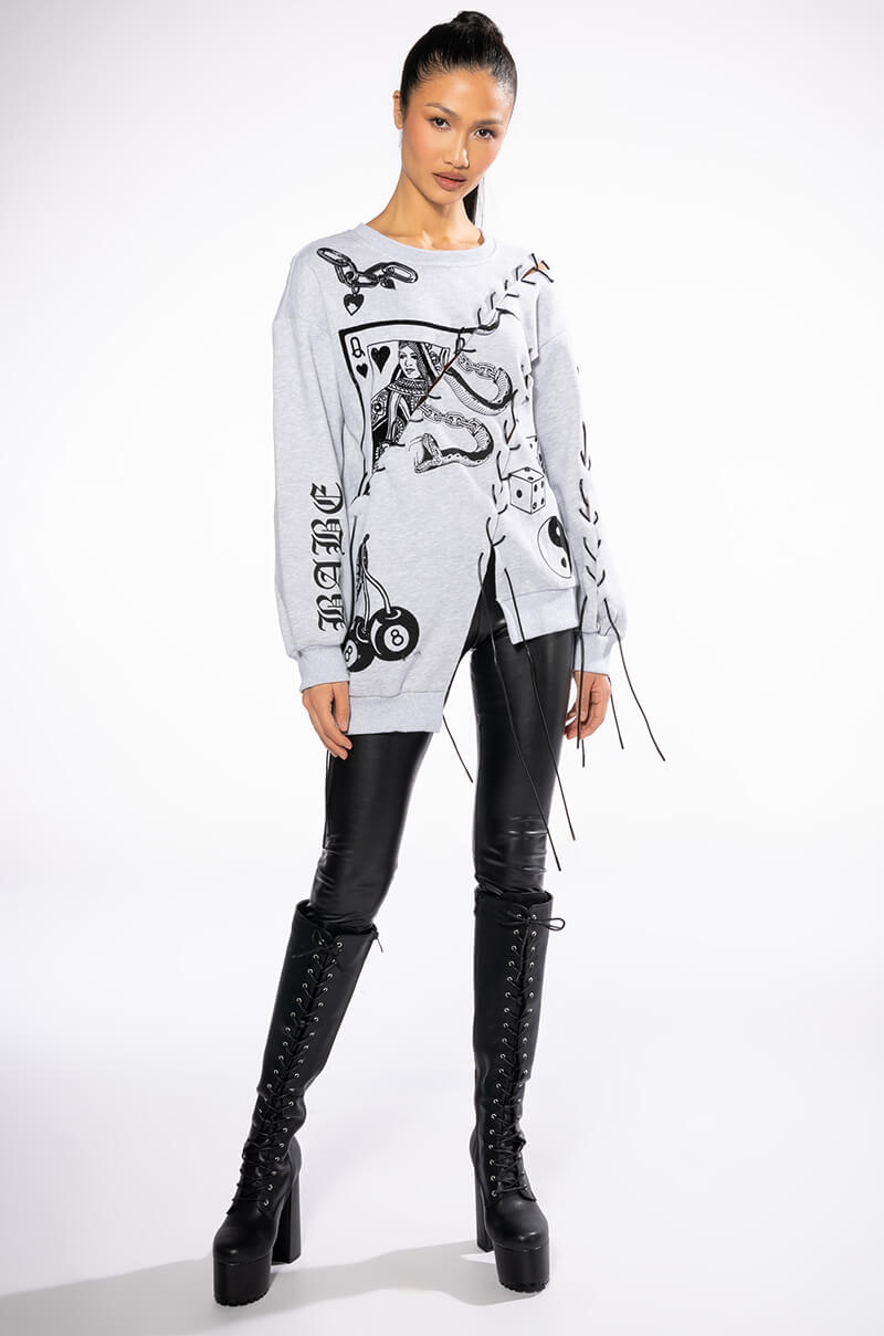 VERY LIKELY OVERSIZED GRAPHIC LACE UP SWEATSHIRT