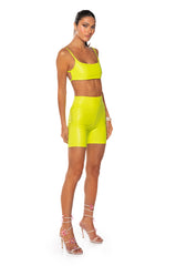 RIO FAUX LEATHER BIKER SHORT IN LIME GREEN