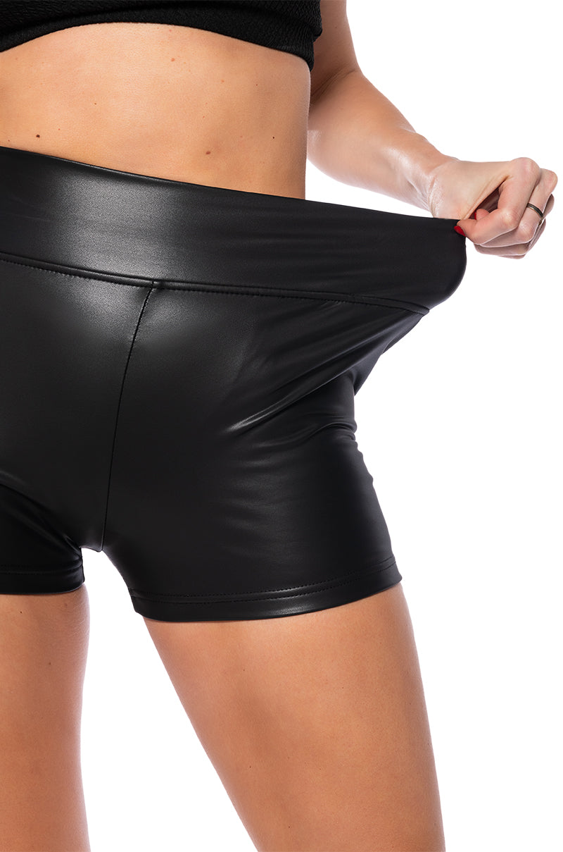 RIO HIGH RISE SUPER STRECH BOOTY SHORTS IN BLACK