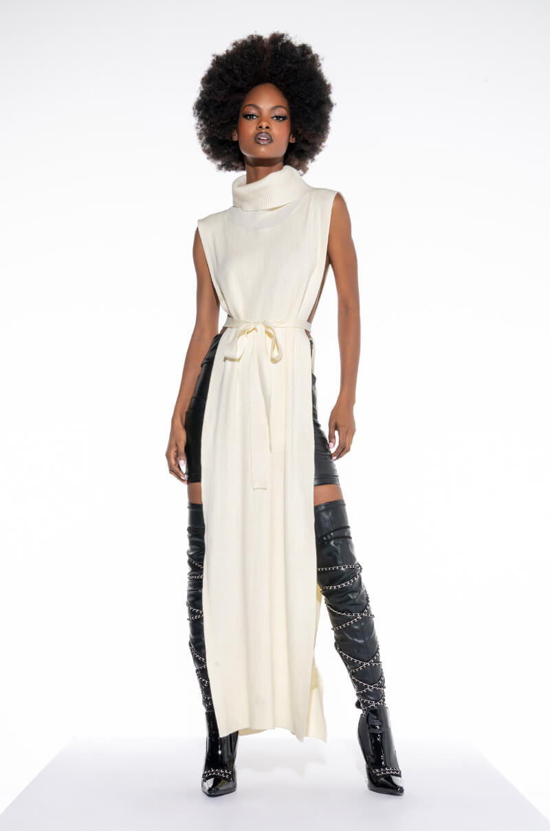 RISKY BUSINESS MOCK NECK OPEN SIDE SWEATER