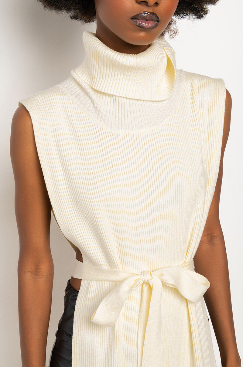 RISKY BUSINESS MOCK NECK OPEN SIDE SWEATER
