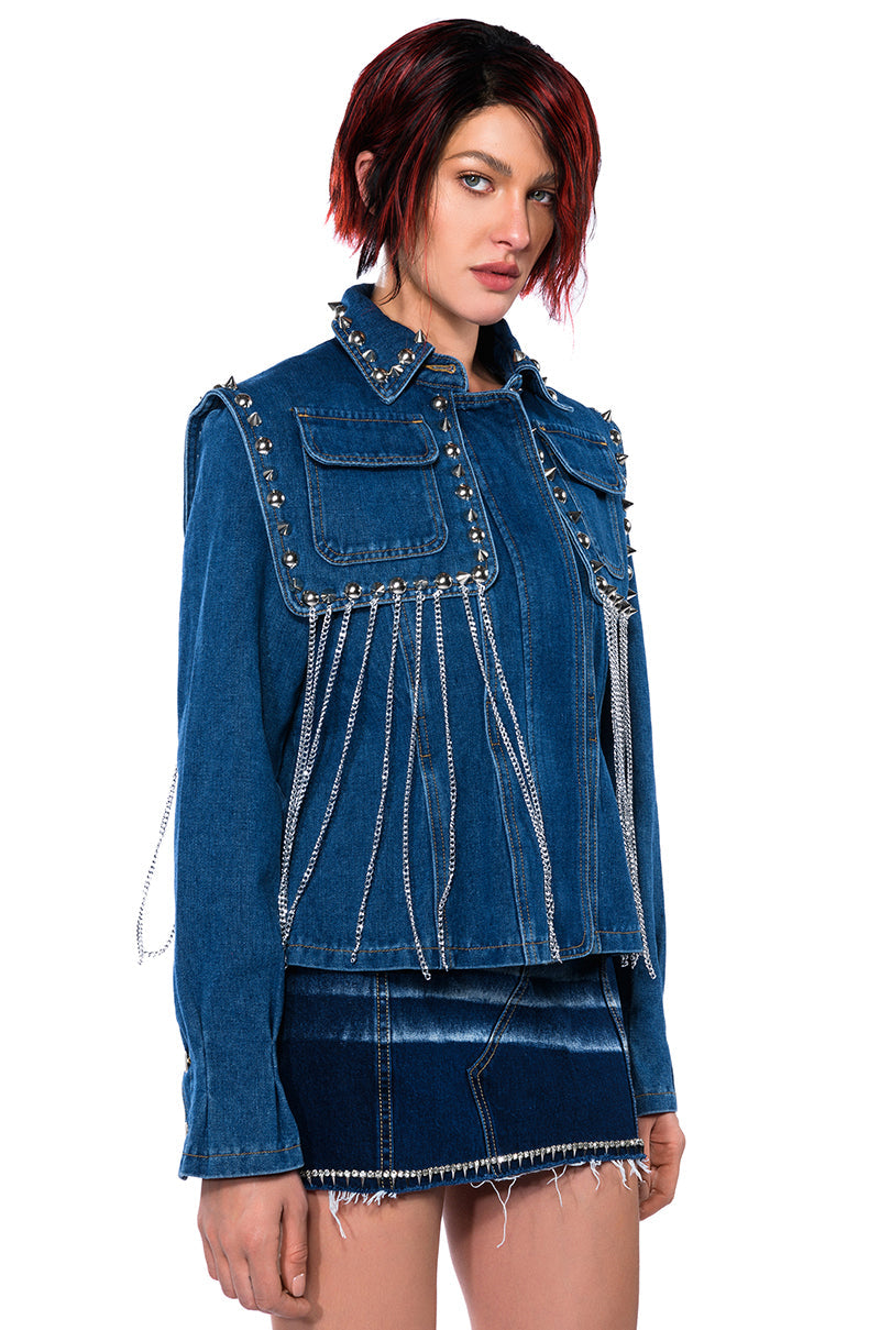 RIVETING TWO LAYER DENIM JACKET