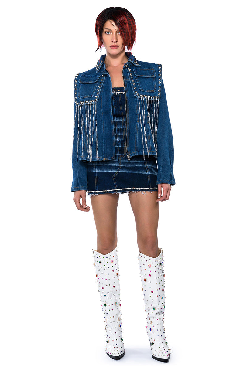 RIVETING TWO LAYER DENIM JACKET