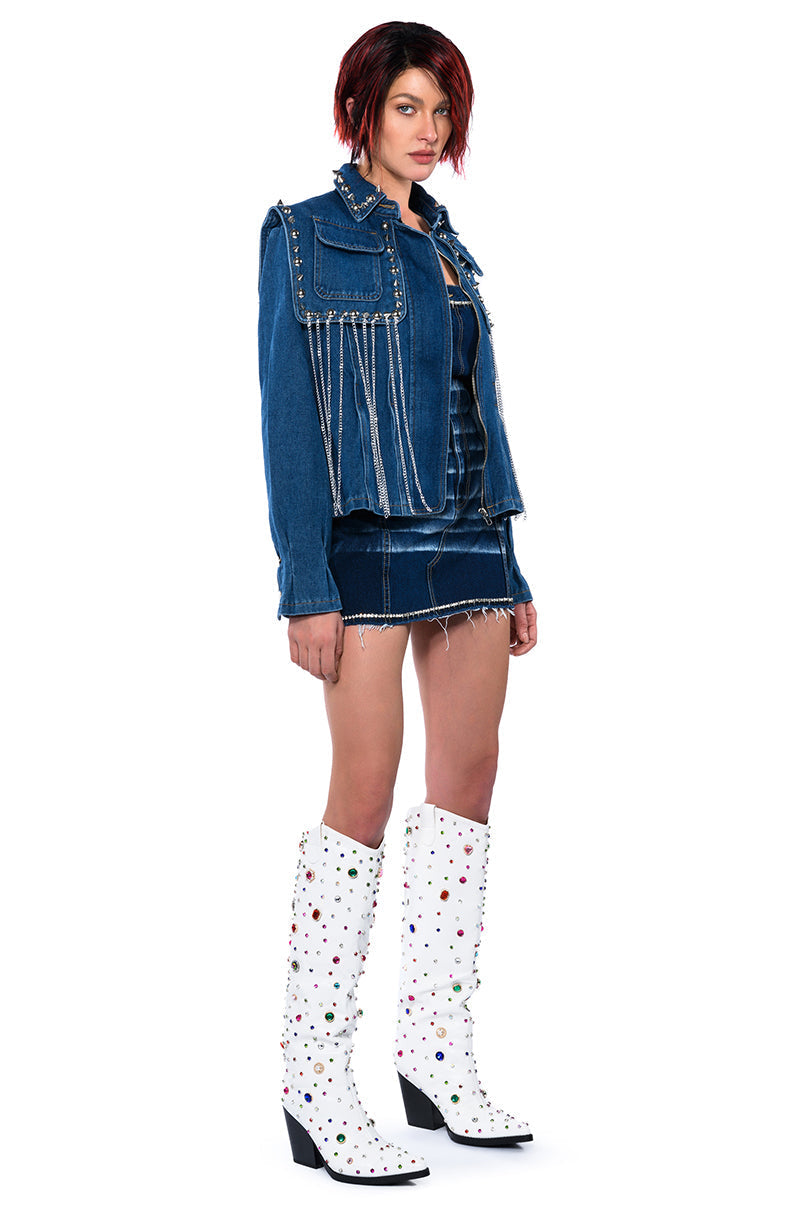 RIVETING TWO LAYER DENIM JACKET