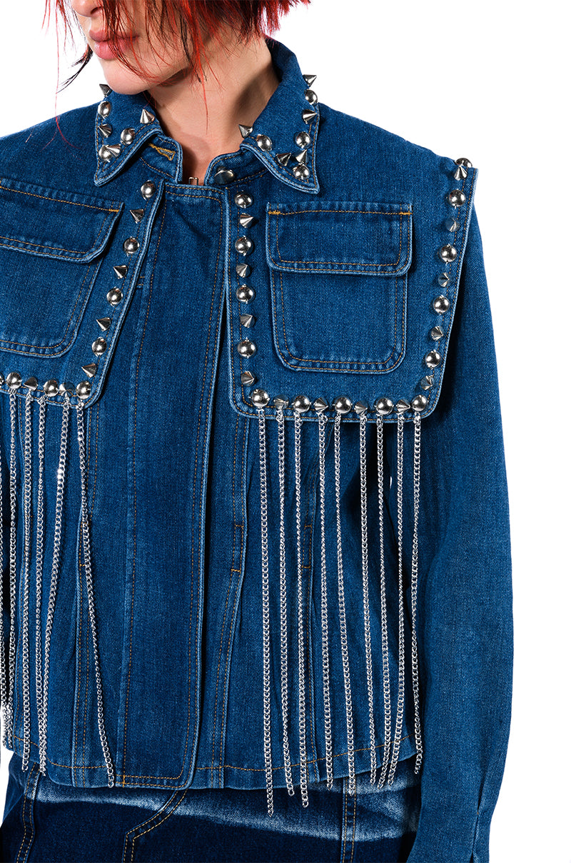 RIVETING TWO LAYER DENIM JACKET