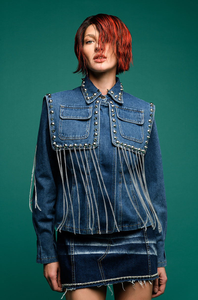 RIVETING TWO LAYER DENIM JACKET