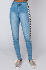 ROCK THE RUNWAY LACE UP SKINNY JEANS