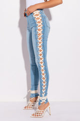 ROCK THE RUNWAY LACE UP SKINNY JEANS