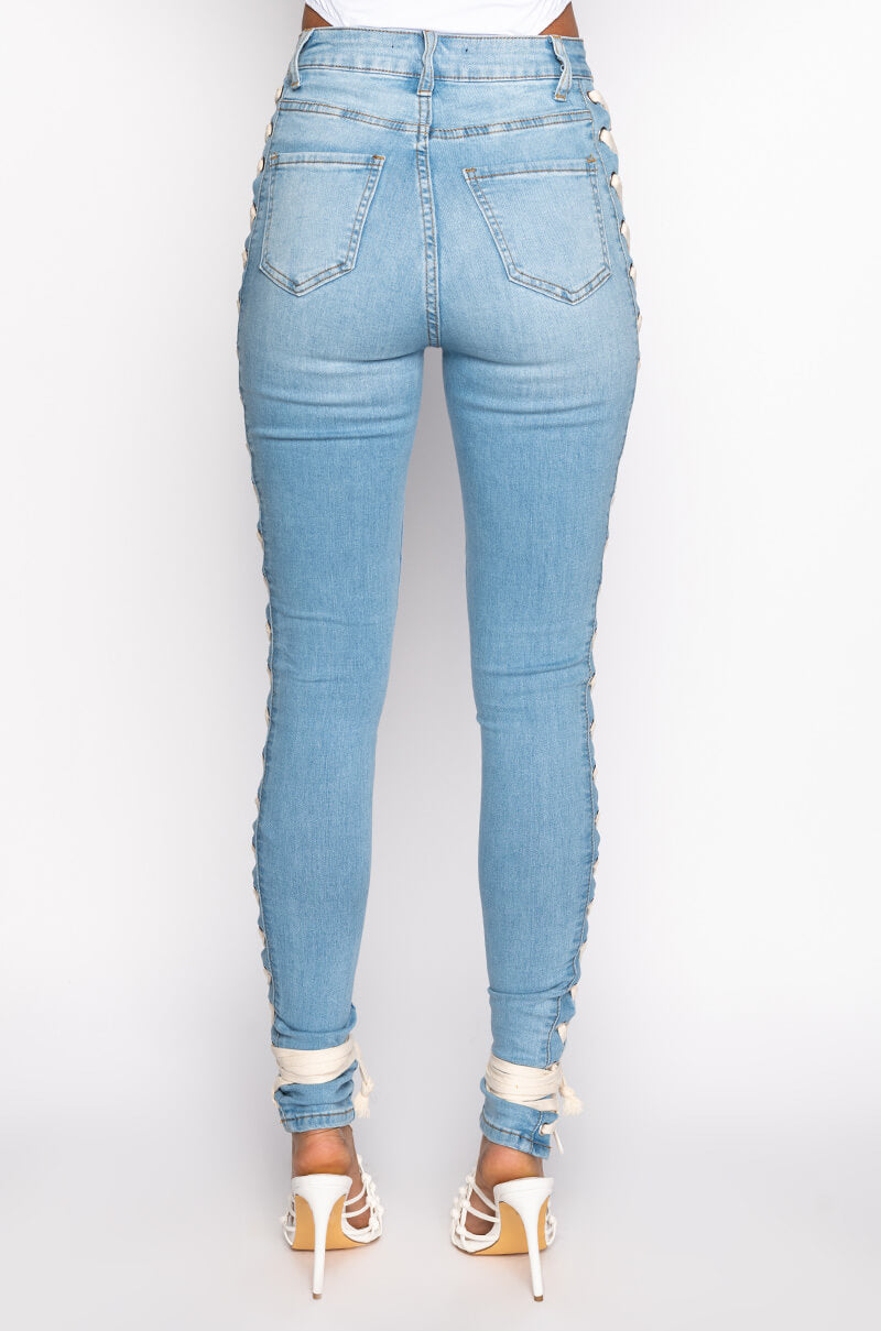 ROCK THE RUNWAY LACE UP SKINNY JEANS