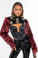 ROCK WITH YOU FAUX FUR LONG SLEEVE CROP TOP