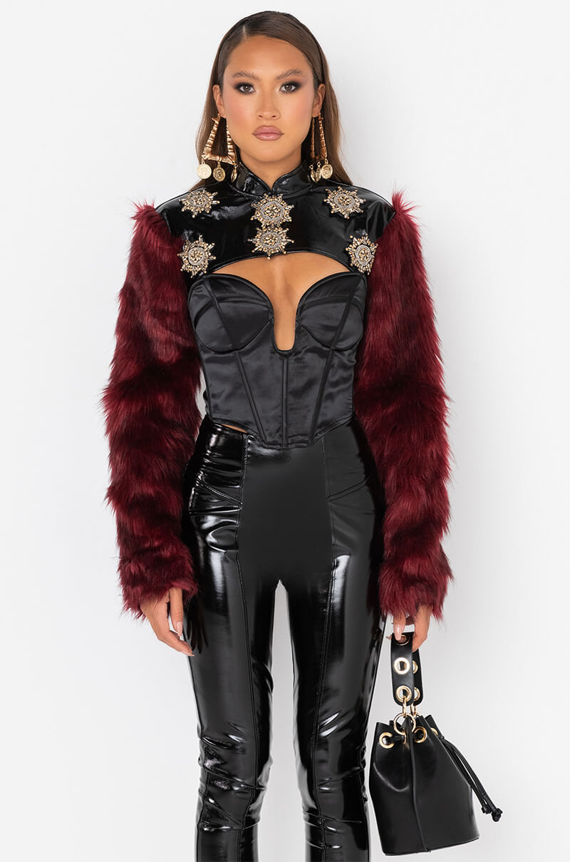 ROCK WITH YOU FAUX FUR LONG SLEEVE CROP TOP