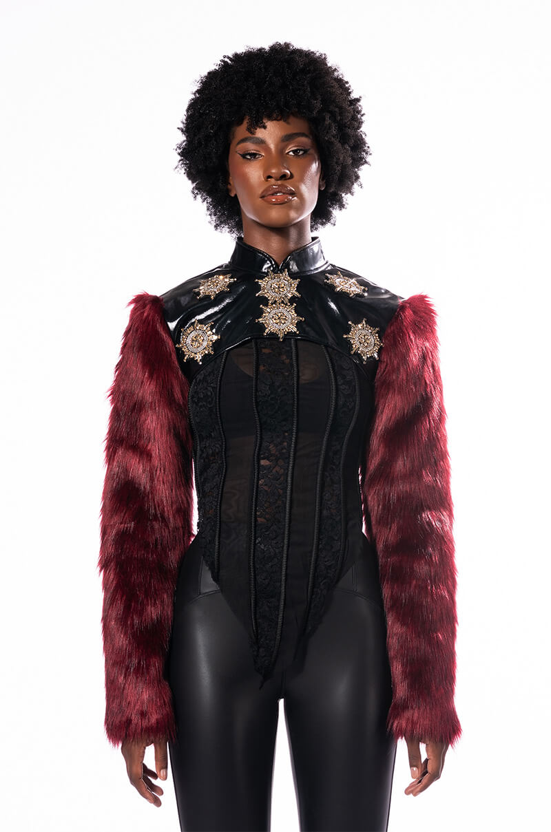 ROCK WITH YOU FAUX FUR LONG SLEEVE CROP TOP