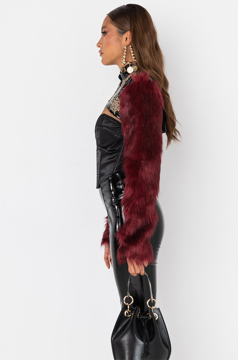 ROCK WITH YOU FAUX FUR LONG SLEEVE CROP TOP