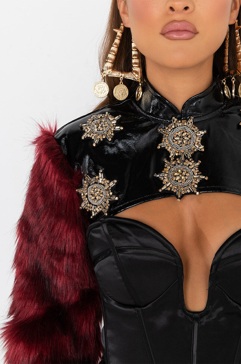 ROCK WITH YOU FAUX FUR LONG SLEEVE CROP TOP