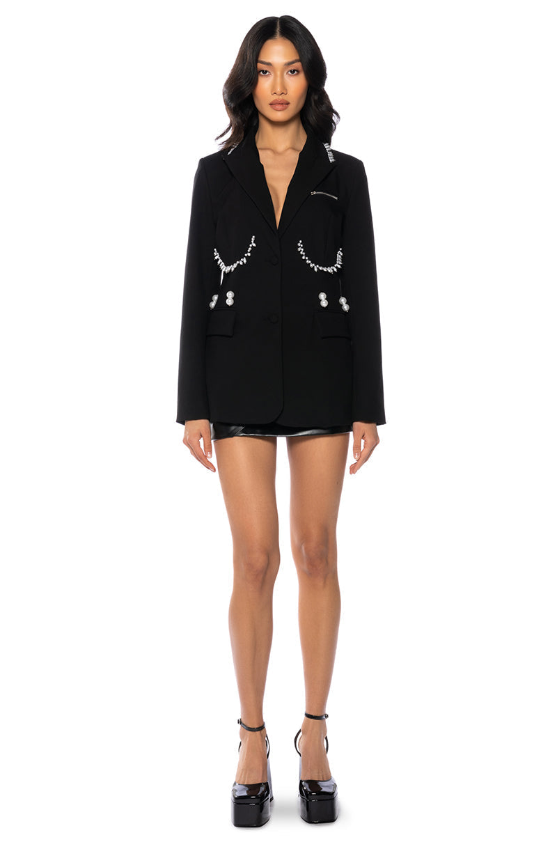 ROMANCE ME PEARL EMBELLISHED BLAZER