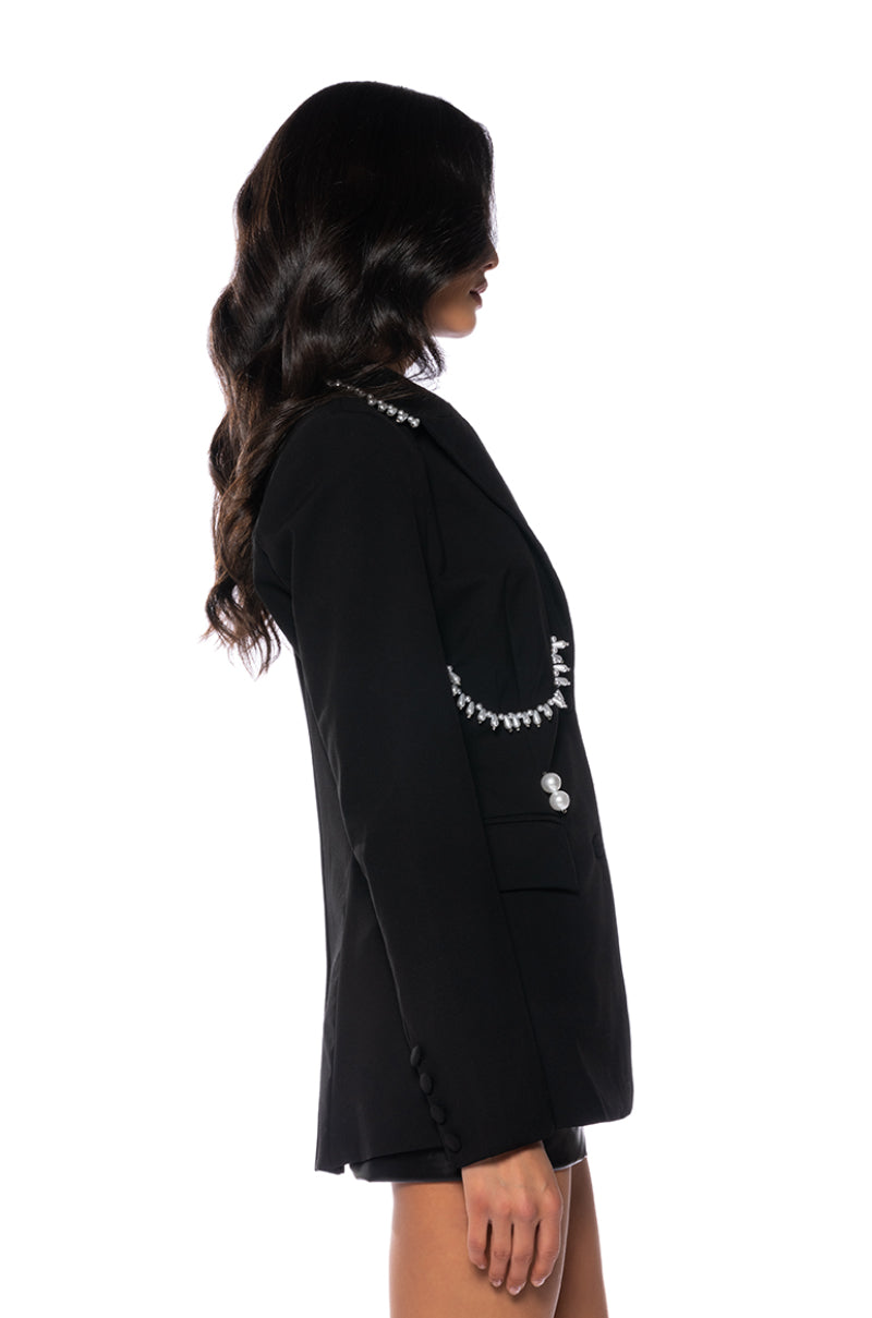 ROMANCE ME PEARL EMBELLISHED BLAZER