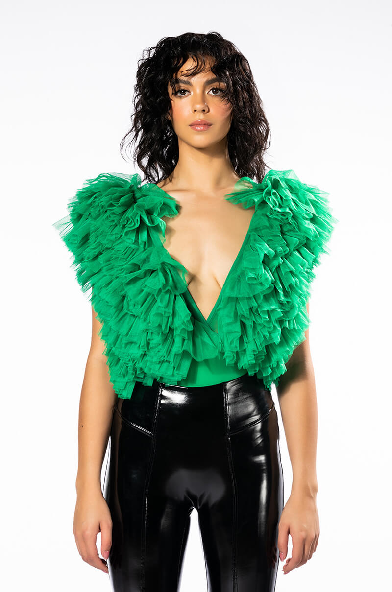 ROMANTIC TULLE RUFFLE BODYSUIT