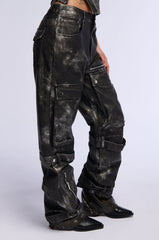 RORY DISTRESSED FAUX LEATHER CARGO PANT