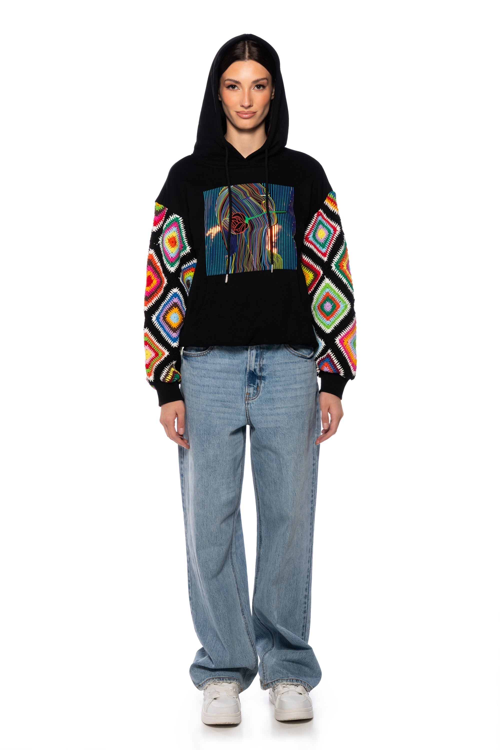 ROSIE CROCHET SLEEVE HOODIE