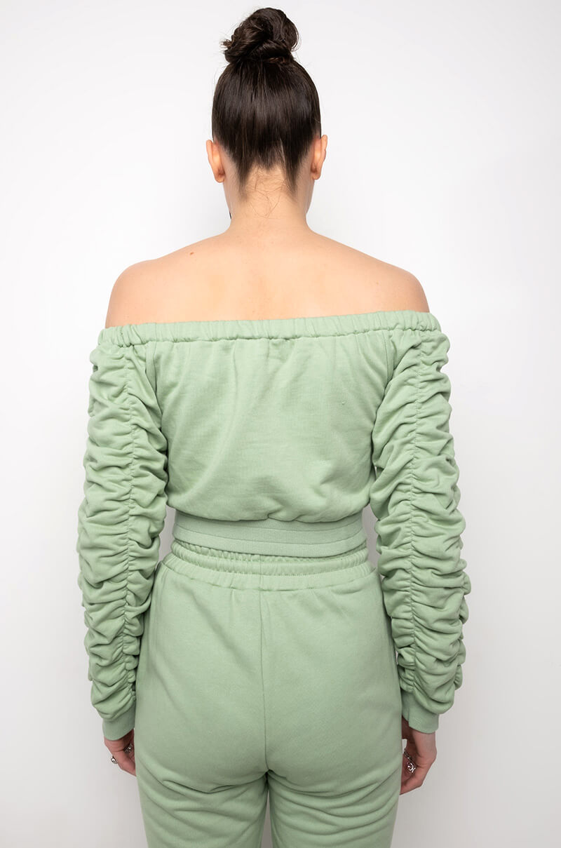 NOAH OFF THE SHOULDER RUCHED SWEATSHIRT