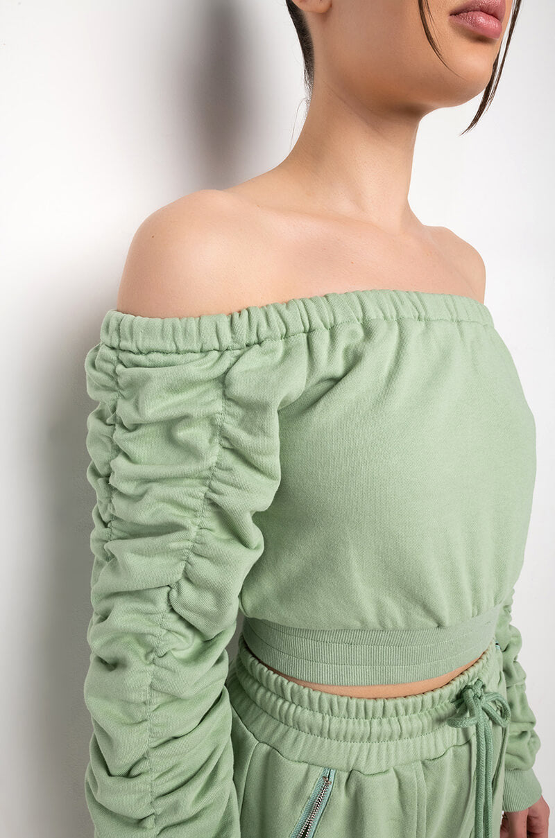 NOAH OFF THE SHOULDER RUCHED SWEATSHIRT