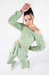 NOAH OFF THE SHOULDER RUCHED SWEATSHIRT