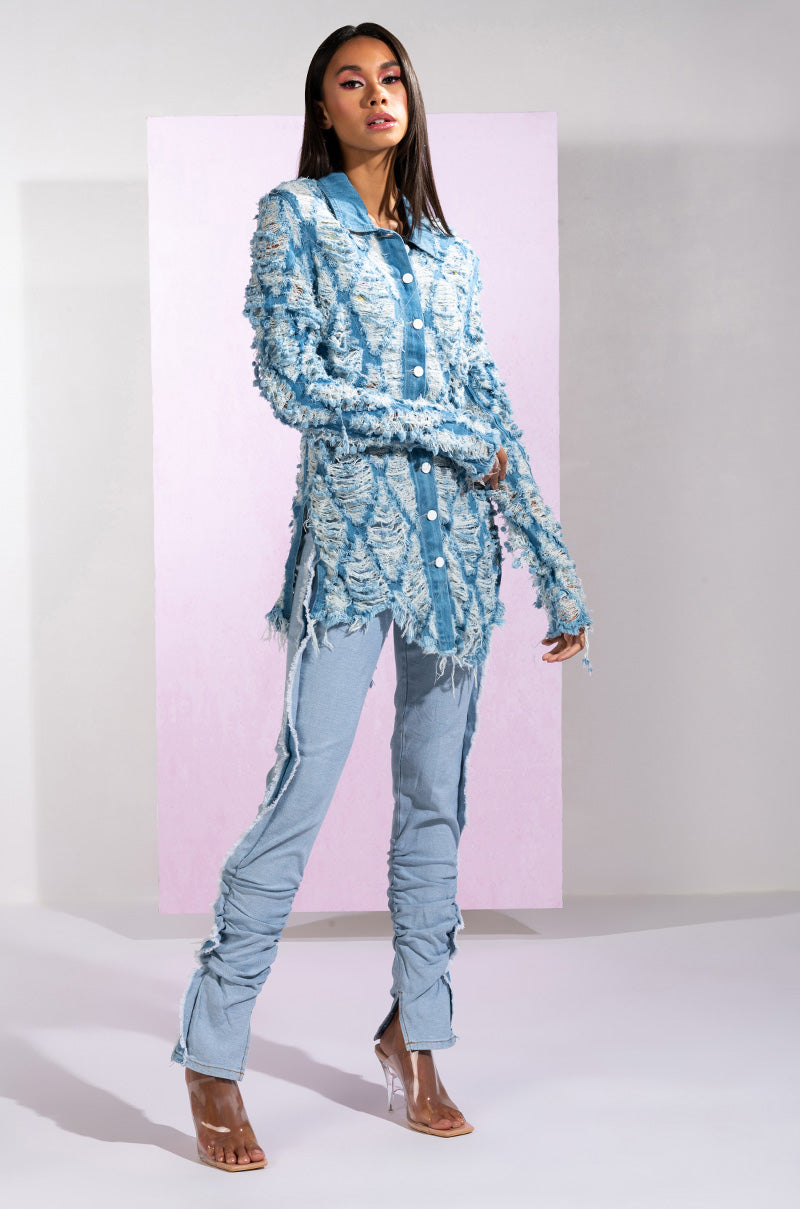 ROYAL FLUSH DISTRESSED DENIM SHACKET
