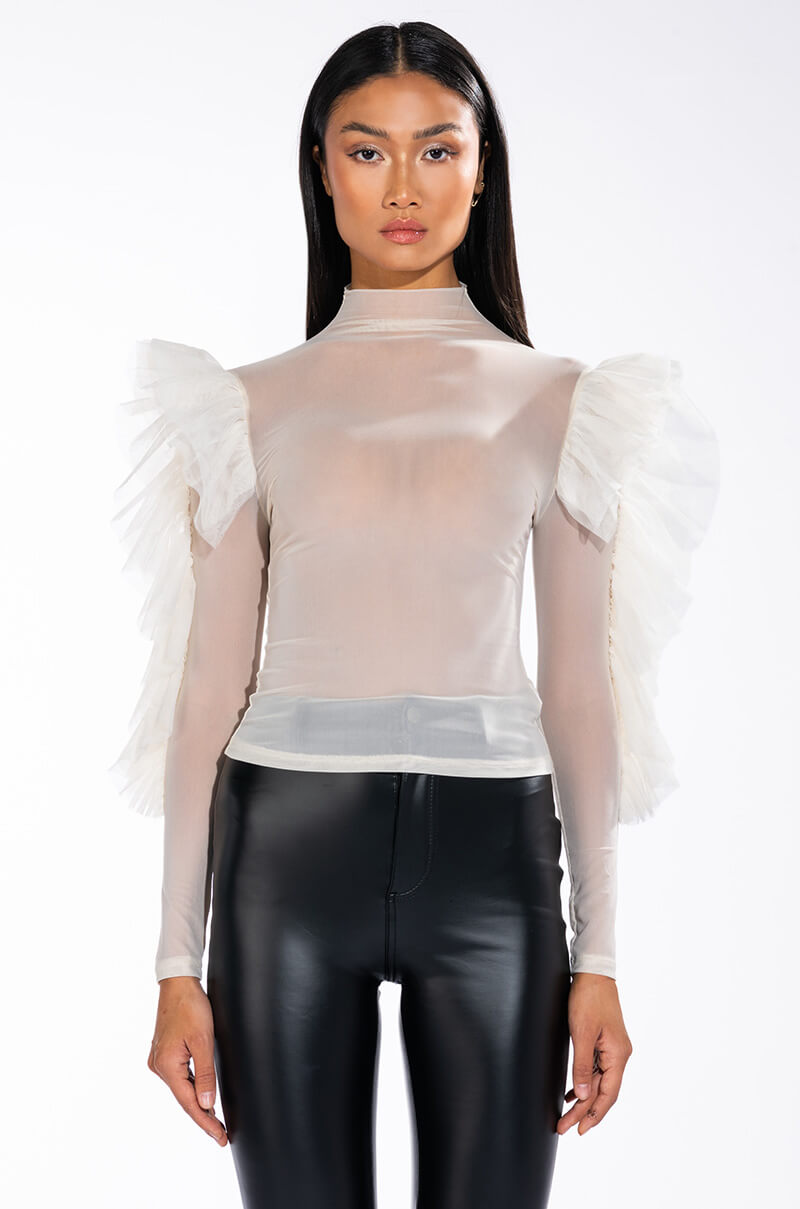 ROYALTY SHEER PUFF SLEEVE TOP
