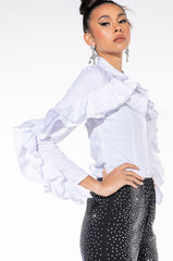 KELLY RUFFLE SLEEVE BUTTON DOWN BLOUSE