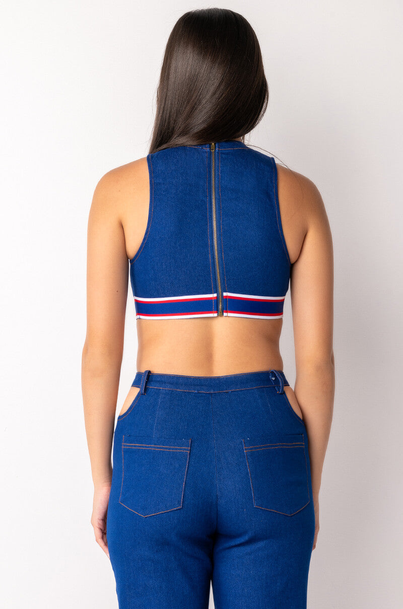 RUN IT UP CROPPED DENIM TOP