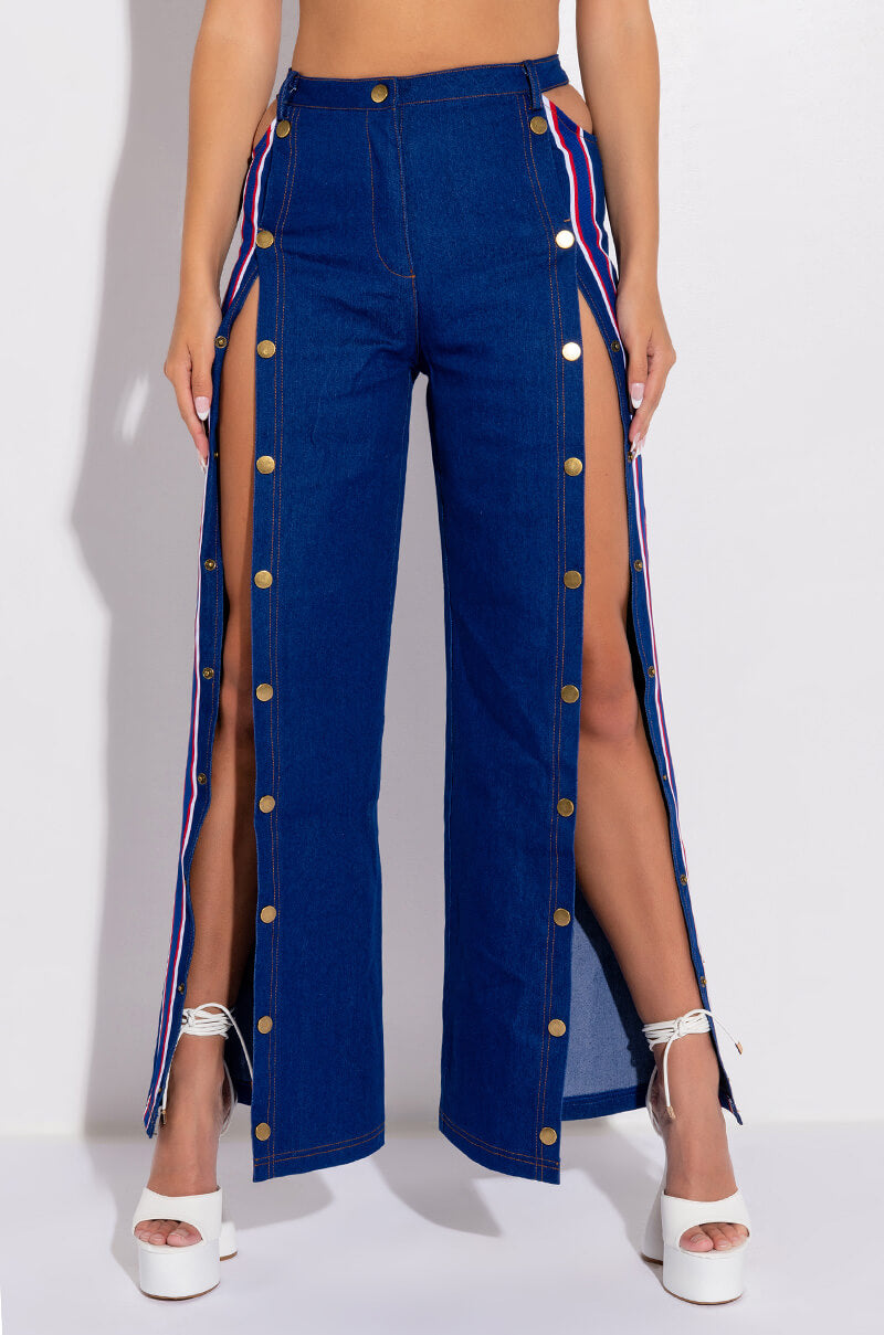 RUN IT UP WIDE LEG DENIM JEANS