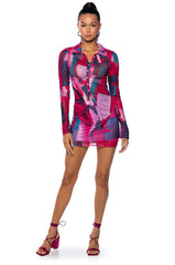 RYAN PRINTED MESH BUTTON DOWN BLOUSE