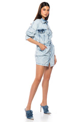 RYDER BUTTON FRONT DENIM MINI DRESS