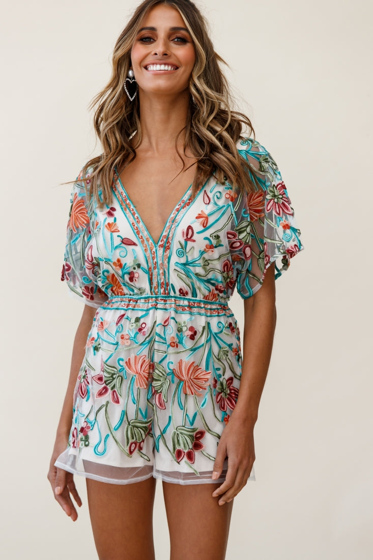 Cecelia Dressy Floral Romper Green Jade
