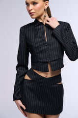 SABRINA PINSTRIPE BUTTON DOWN BLOUSE