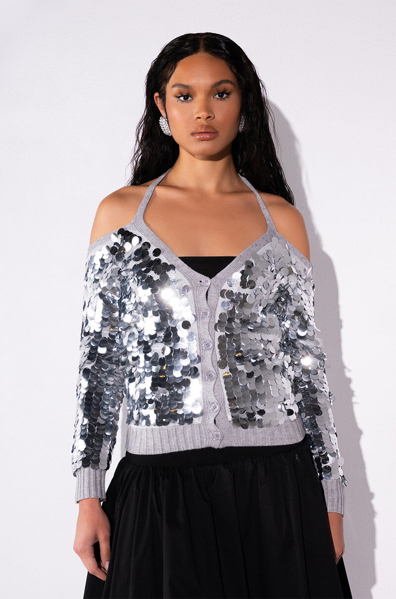 SATISFY ME SEQUIN COLD SHOULDER TOP