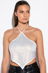 SATURDAZE RHINESTONE HALTER CROP TOP