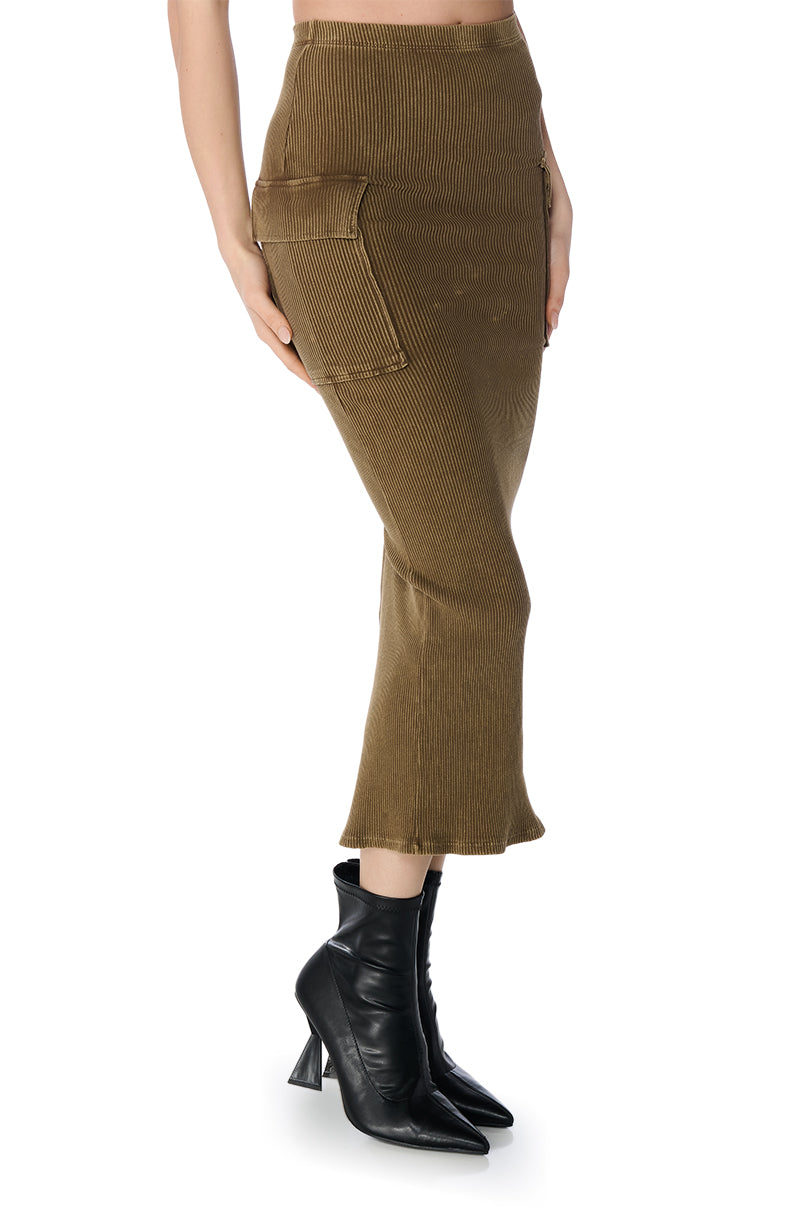 SAVANNAH MINERAL WASH KNIT MIDI SKIRT