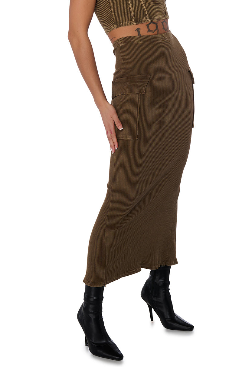 SAVANNAH MINERAL WASH KNIT MIDI SKIRT