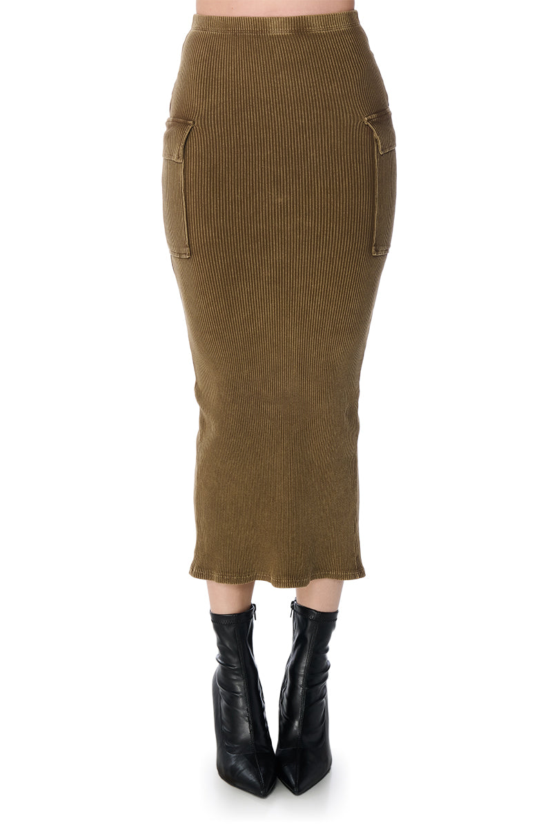 SAVANNAH MINERAL WASH KNIT MIDI SKIRT