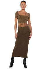 SAVANNAH MINERAL WASH KNIT MIDI SKIRT