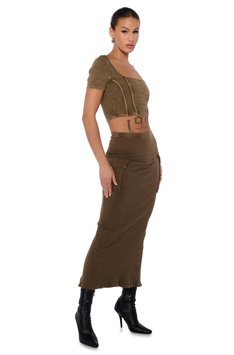 SAVANNAH MINERAL WASH KNIT MIDI SKIRT