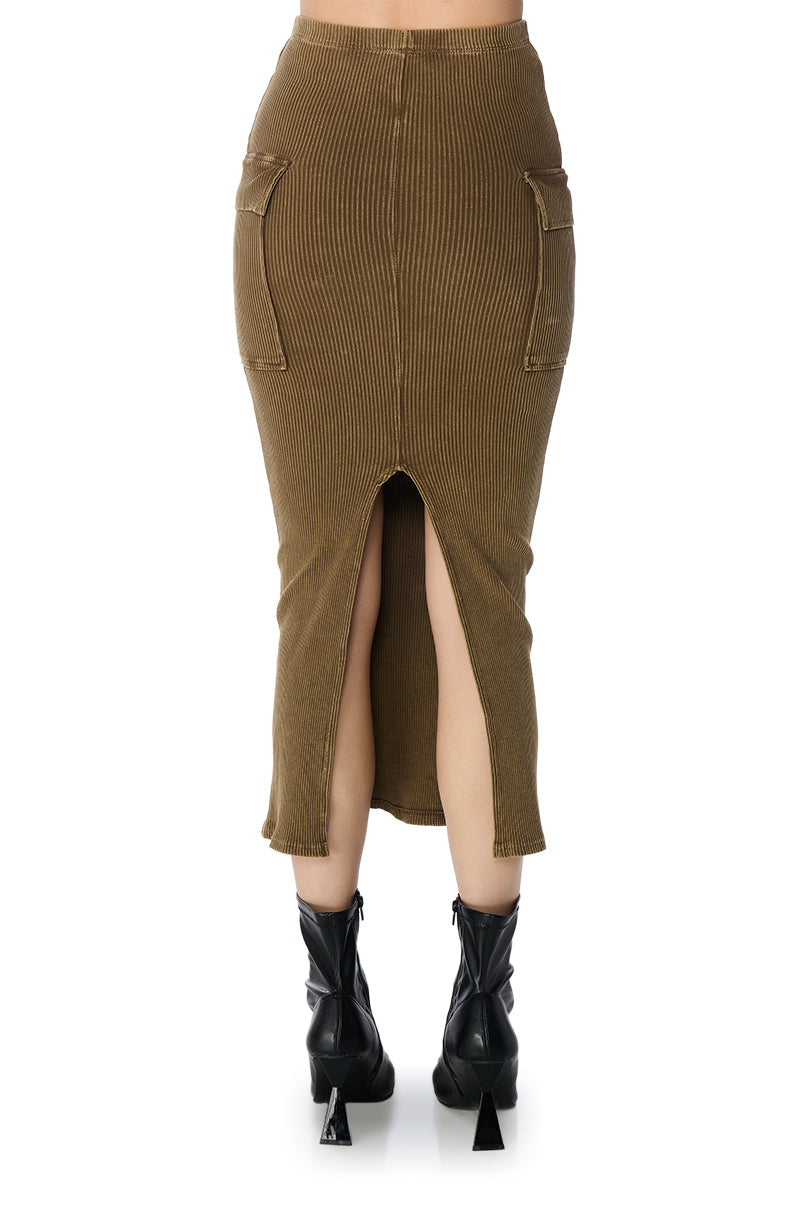 SAVANNAH MINERAL WASH KNIT MIDI SKIRT