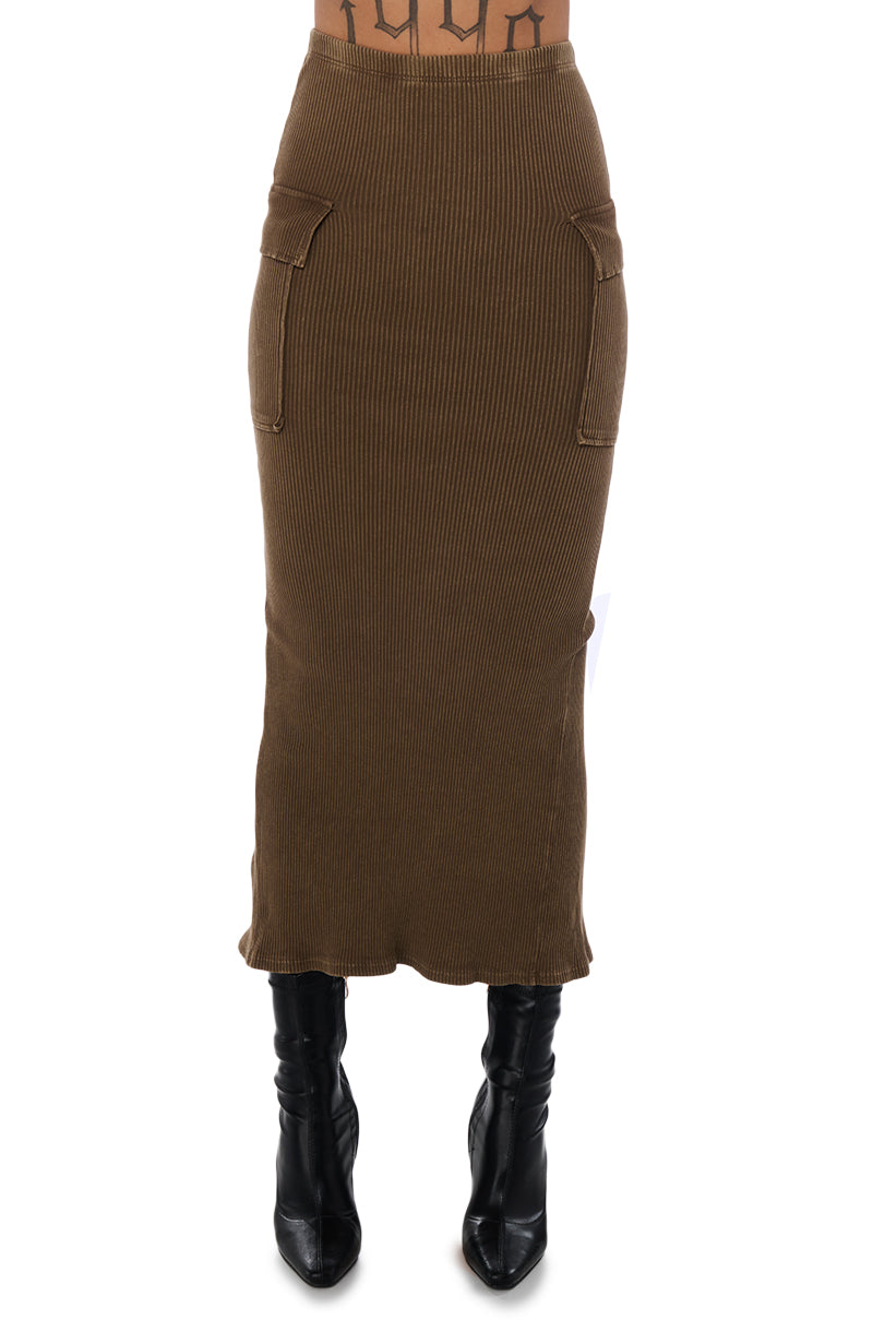 SAVANNAH MINERAL WASH KNIT MIDI SKIRT
