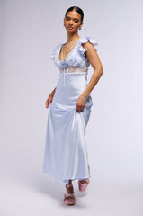 SAVING MYSELF FLOWER APPLIQUE SATIN LACE DRESS